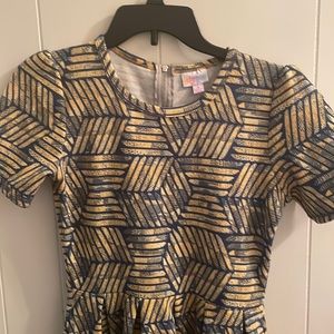 LuLaRoe Amelia Dress, good condition only wore once. Yellow and Navy in color.